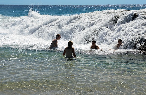 Cooling off in the Champagne Pools on Moreton Island